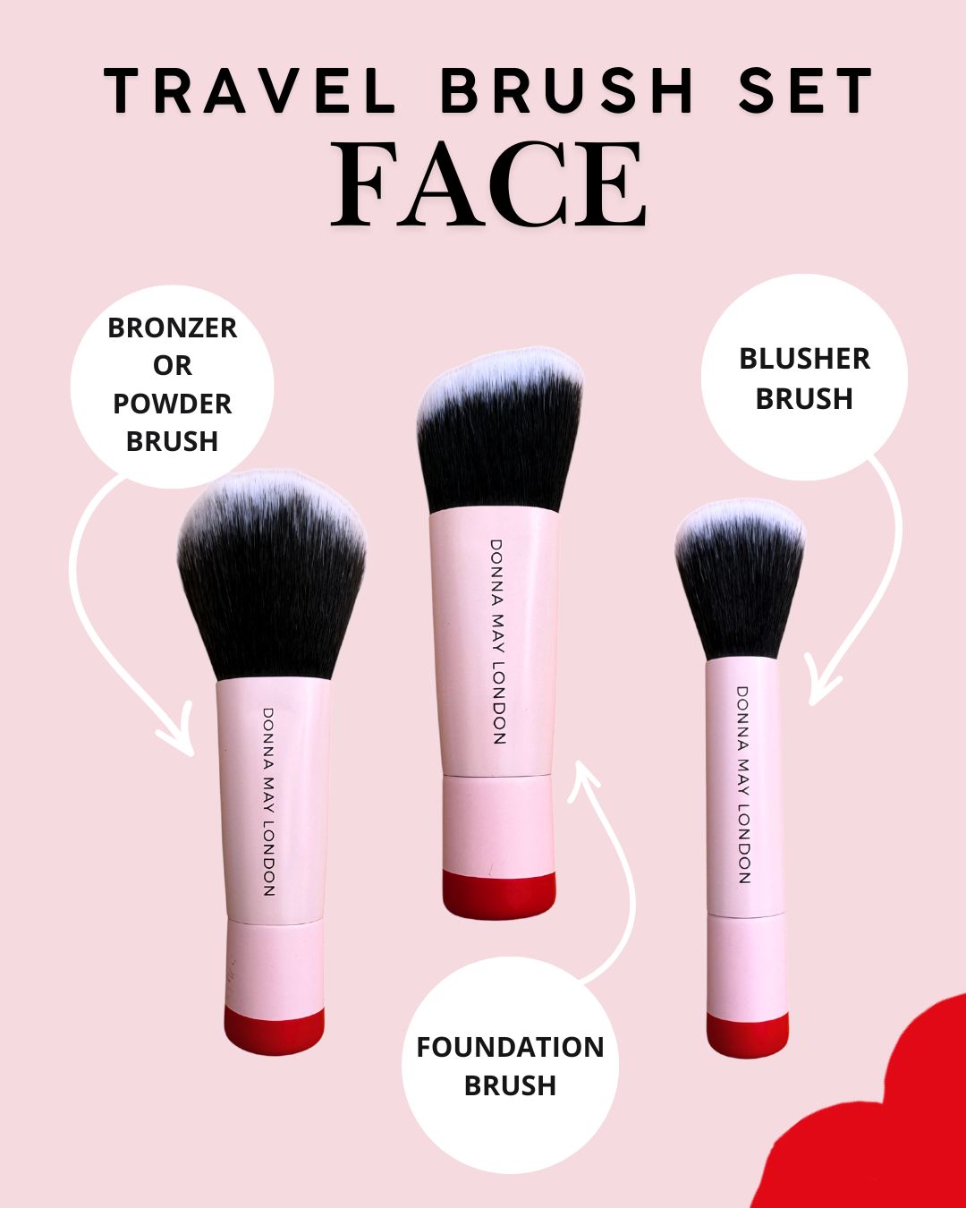 8-Piece Travel Makeup Brush Set in Red Case