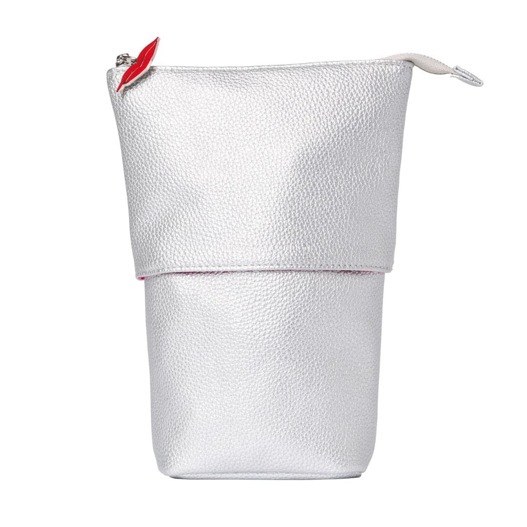 Stand & Store Makeup Brush Case in Silver | Adjustable & Travel-Friendly