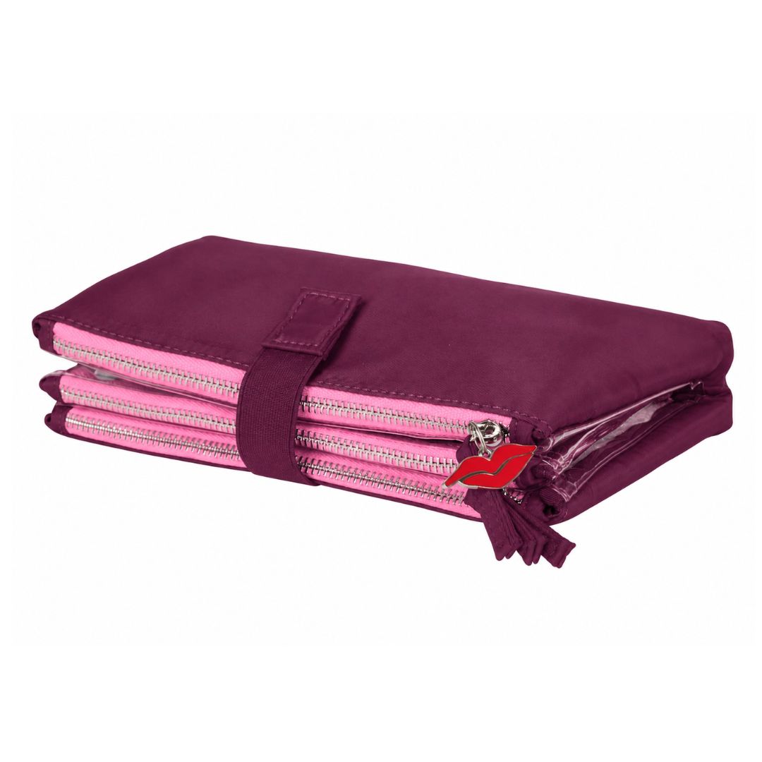 Burgundy Knick-Knack Bag Max – 3 Clear Pocket Beauty Organiser