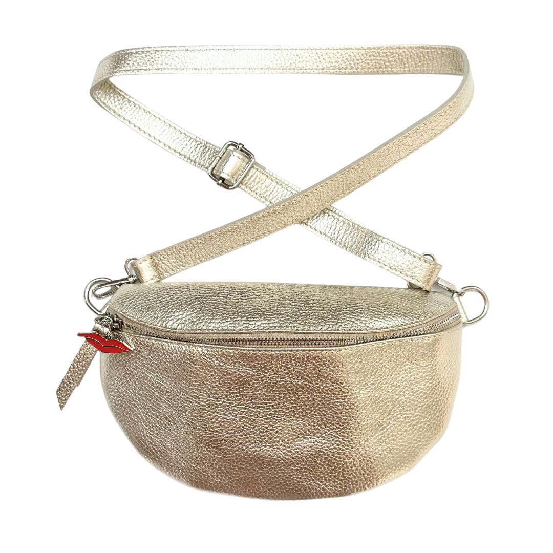 Pale Gold Cross Body Bag in leather
