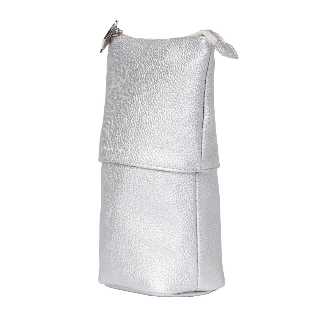 Stand & Store Makeup Brush Case in Silver | Adjustable & Travel-Friendly