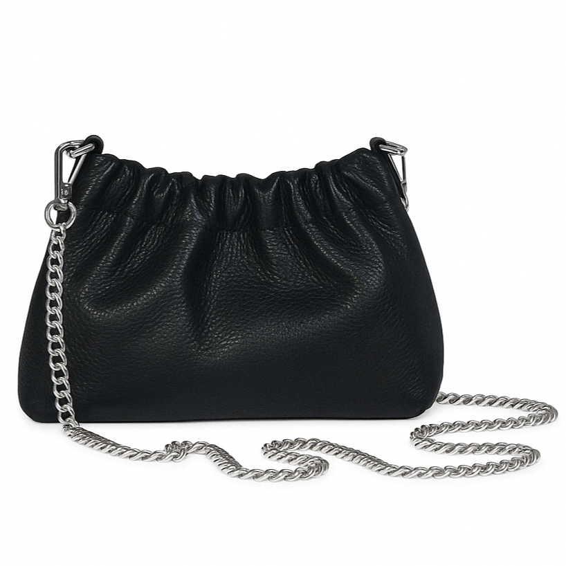 Lara Cross Body Bag in Soft Black Italian Leather - silver metalwork