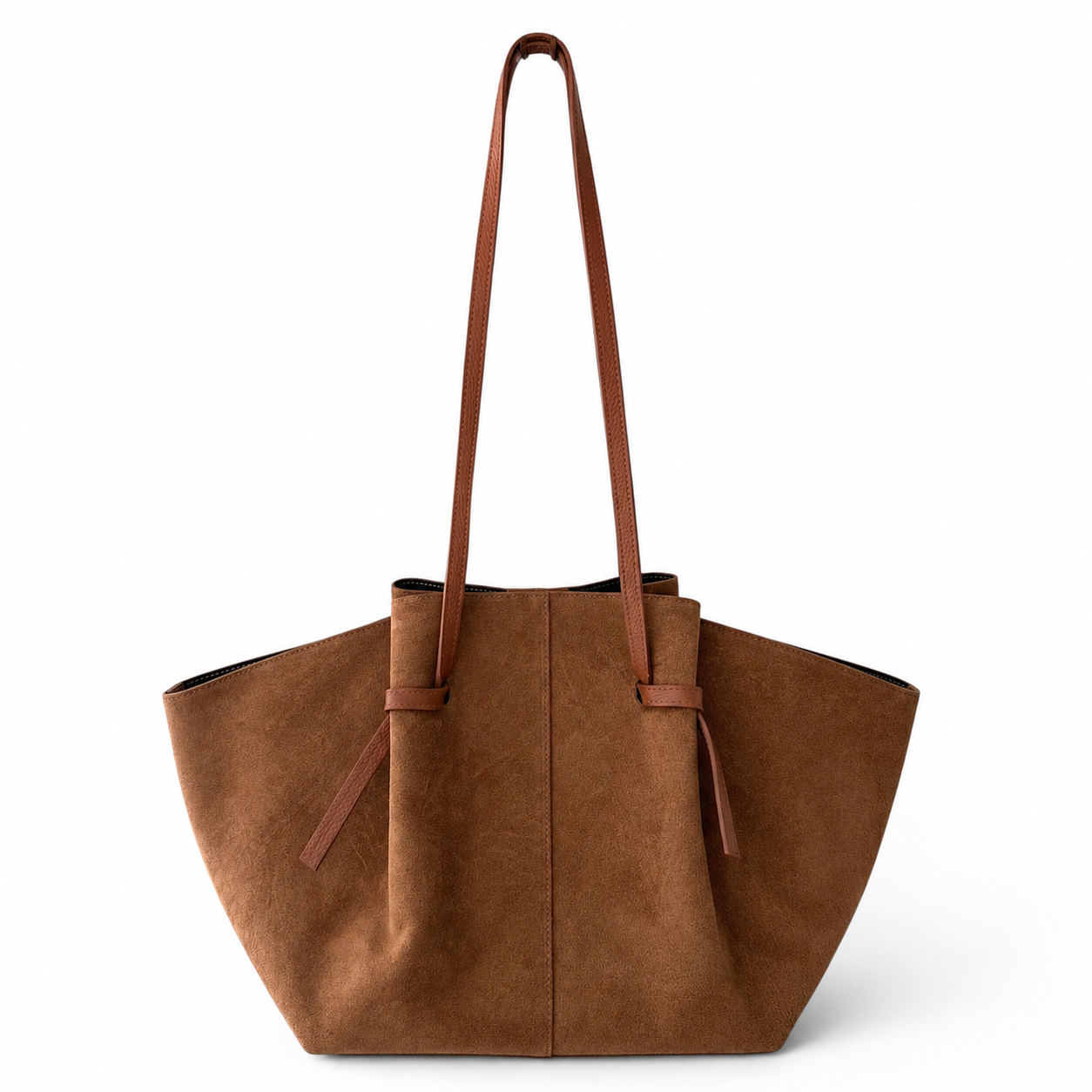 Gathered Suede Tote Bag in Brown