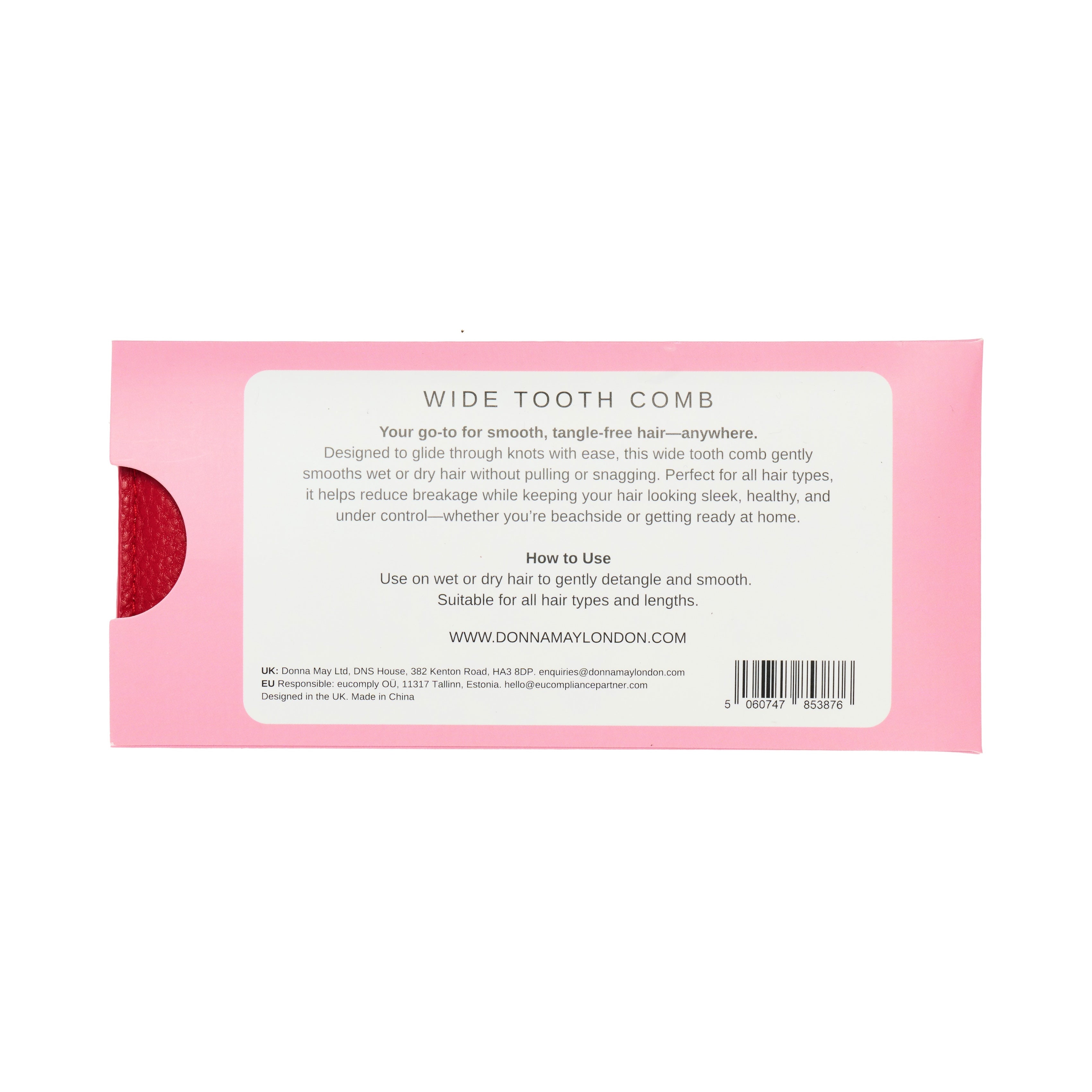 Wide Tooth Hair Comb with Faux Leather Pouch