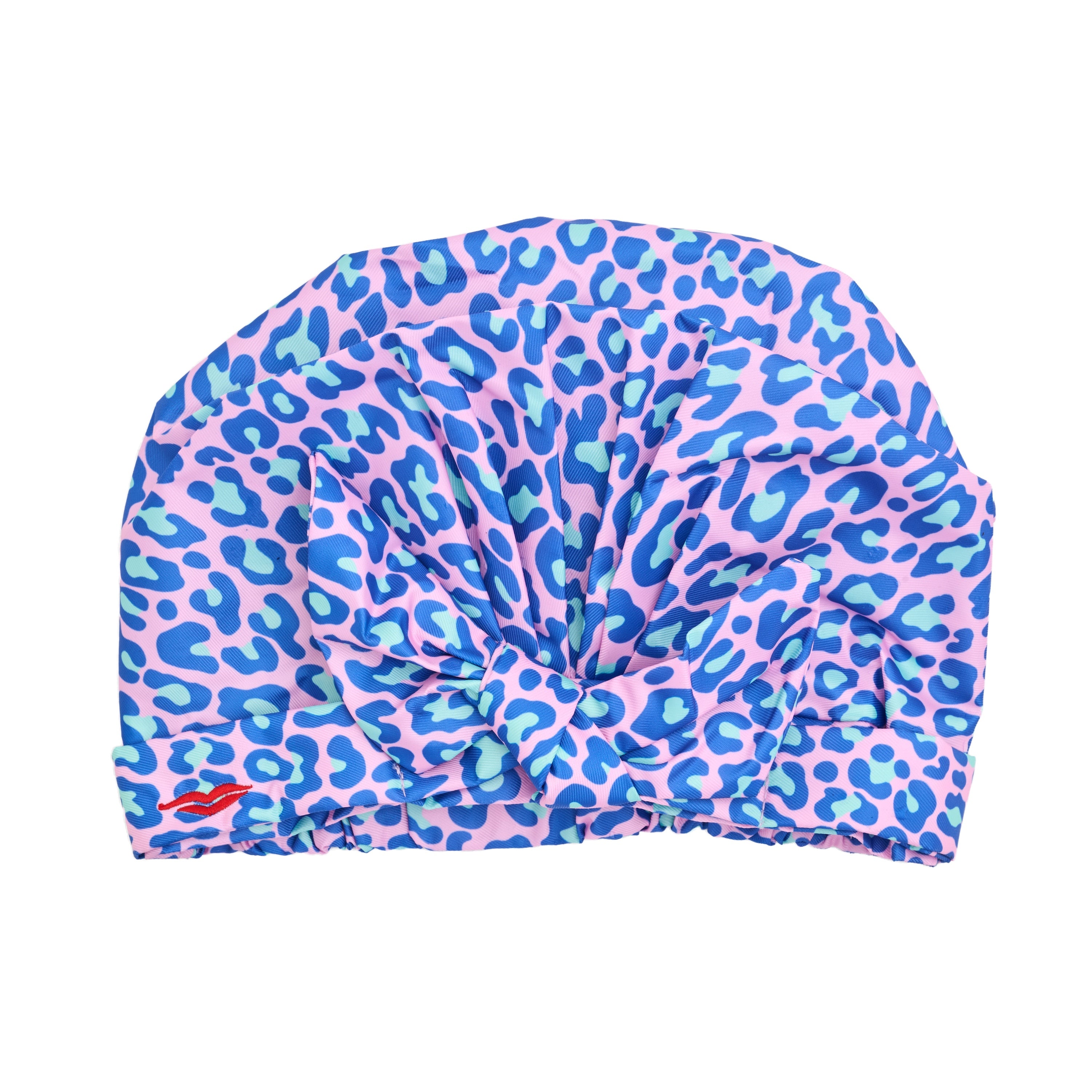 Shower Cap with Cute Bow in Blue & Green Leopard Print