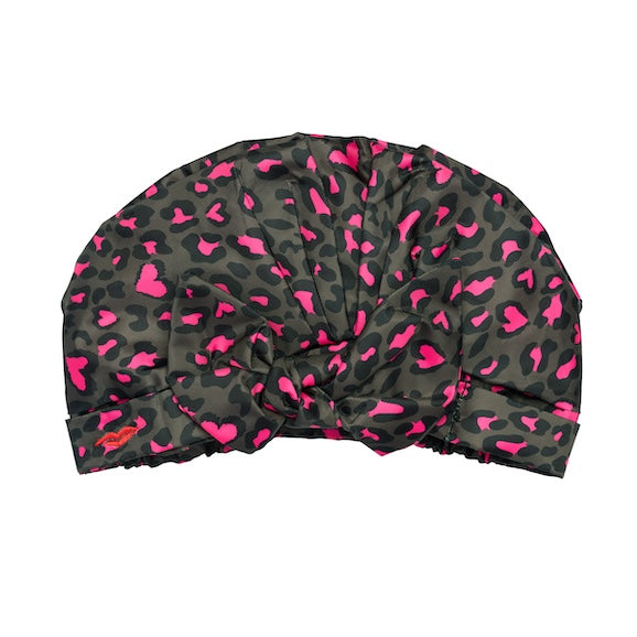 Shower Cap with Cute Bow in Khaki & Pink Animal