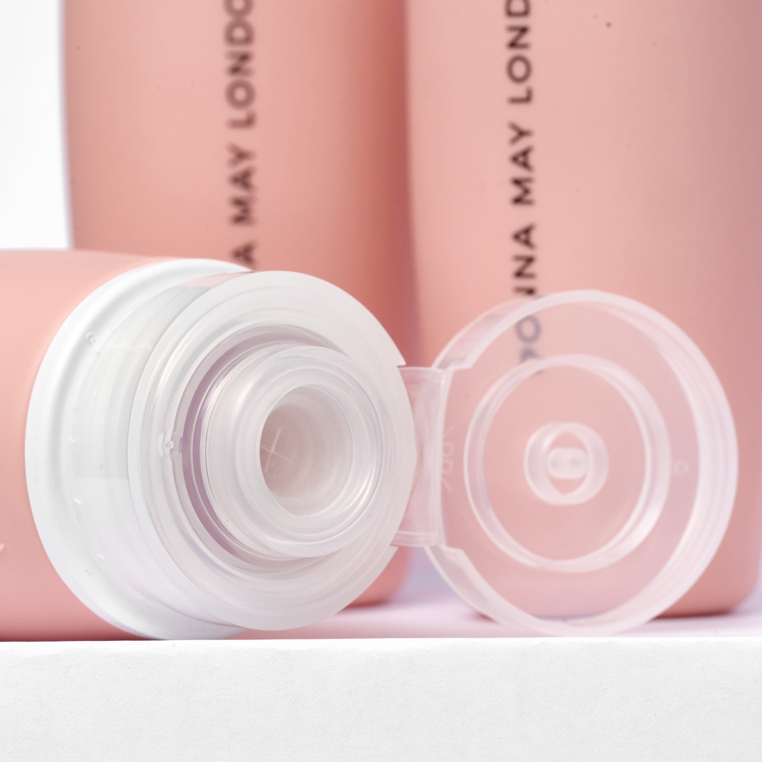 Donna May London Fill & Go travel bottle set in soft silicone with secure lids