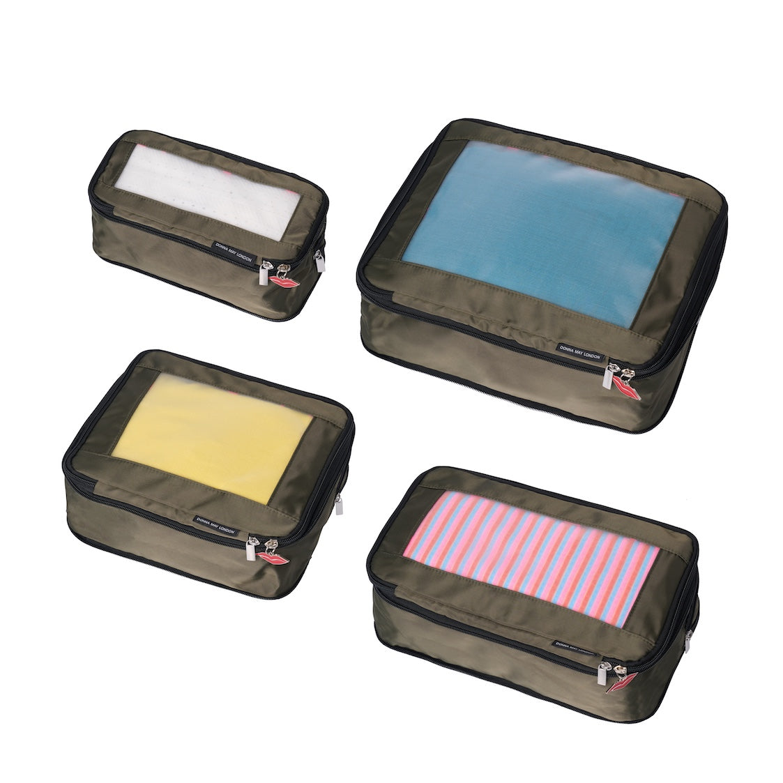 Set of 4 Compression Packing Cubes – Khaki with animal print interior