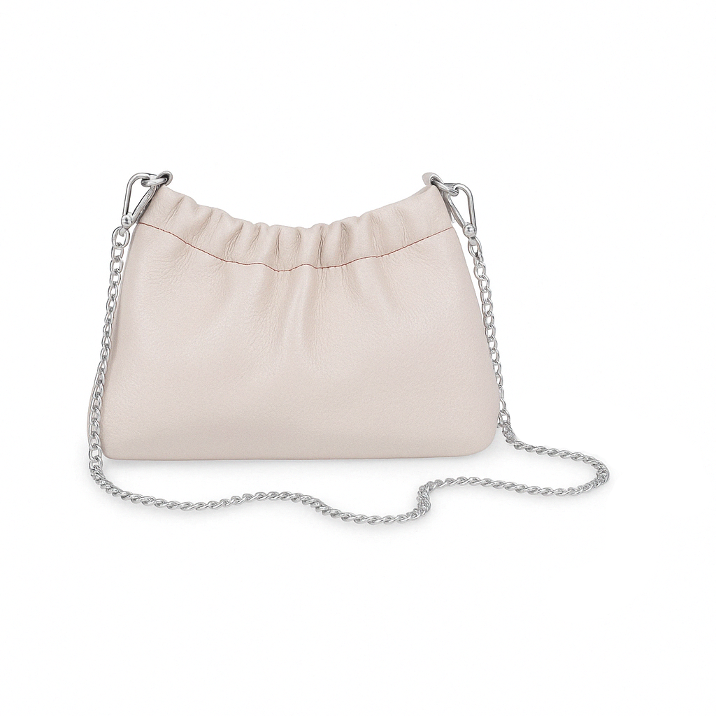 Lara Cross Body Bag in Off-White Italian Leather - silver metalwork