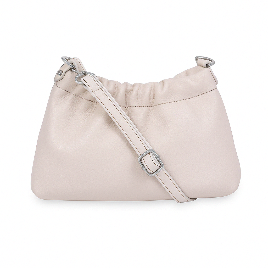 Lara Cross Body Bag in Off-White Italian Leather - silver metalwork