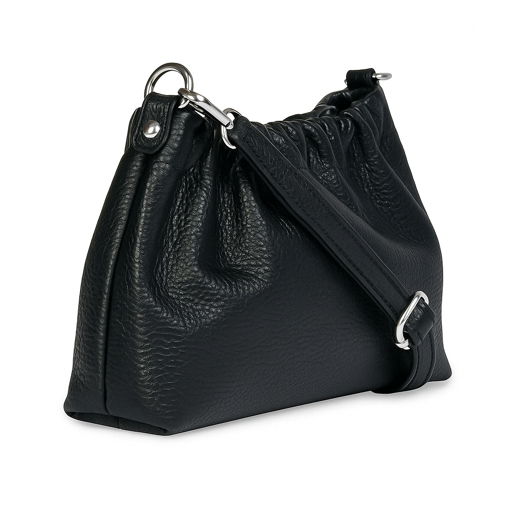 Lara Cross Body Bag in Soft Black Italian Leather - silver metalwork