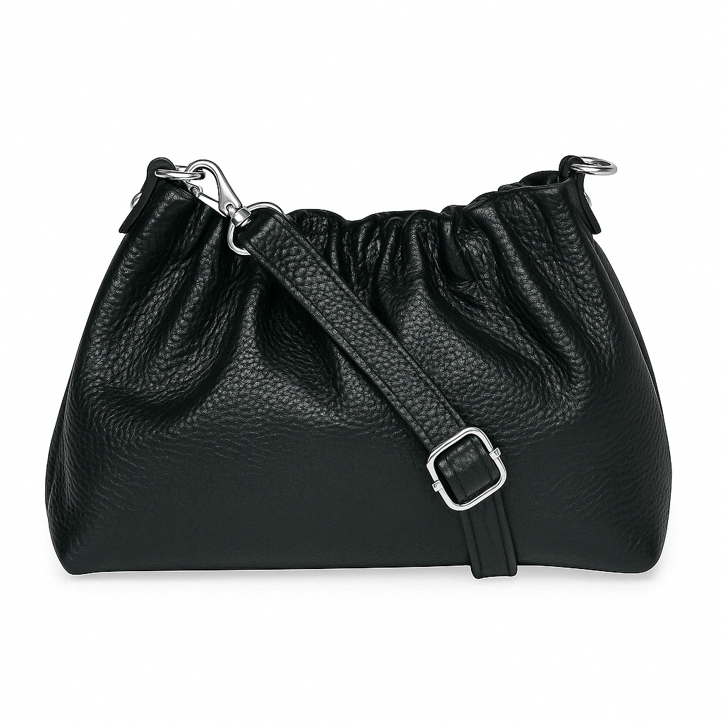 Lara Cross Body Bag in Soft Black Italian Leather - silver metalwork