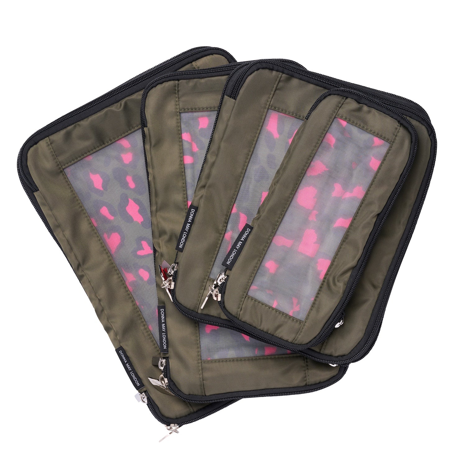 Khaki luggage organisers for neat suitcase packing
