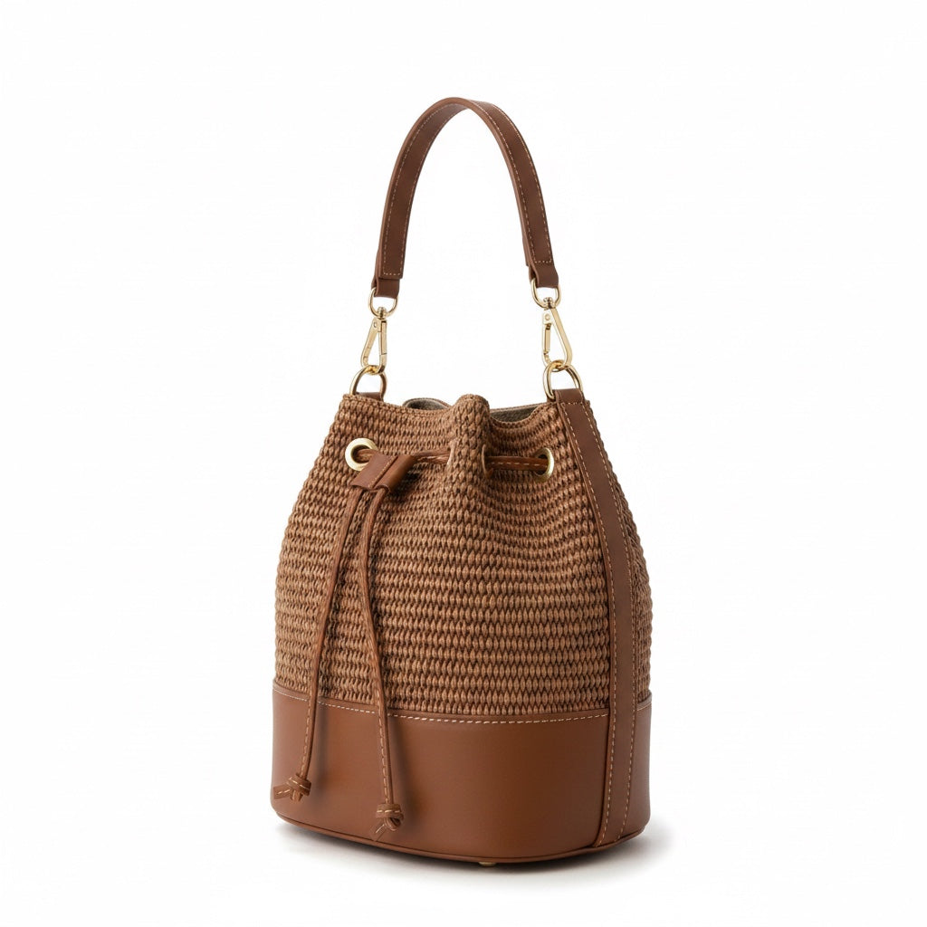Amalfi Woven Bucket Bag with Tan Leather