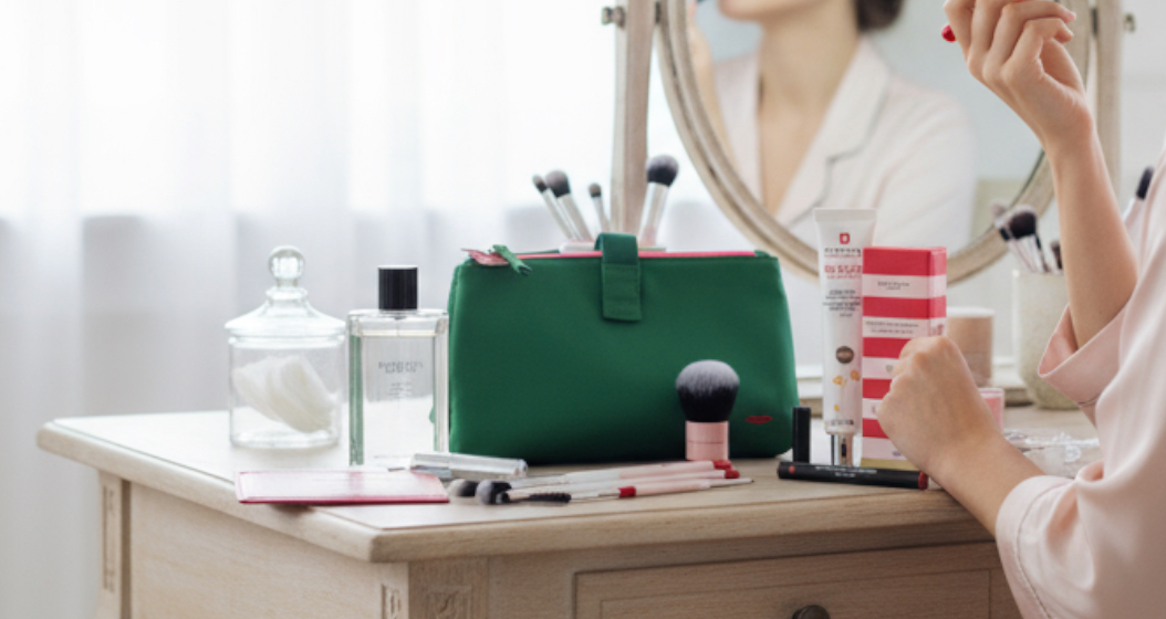 Green Knick-Knack Bag Max – 3 Clear Pocket Beauty Organiser