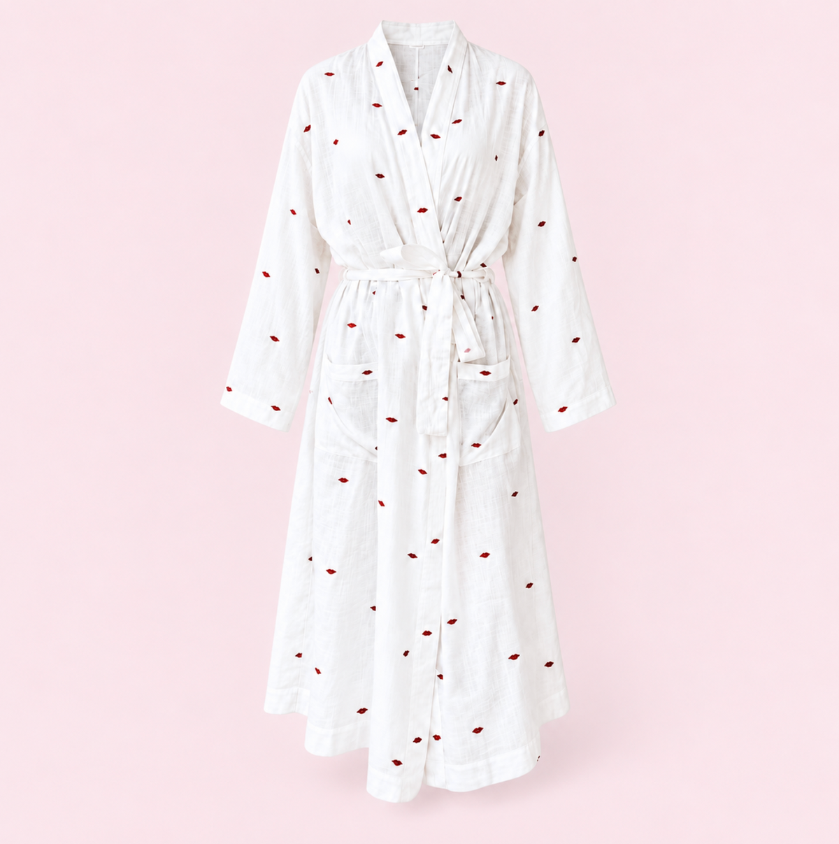 Red lip embroidered dressing gown : S/M or L/XL