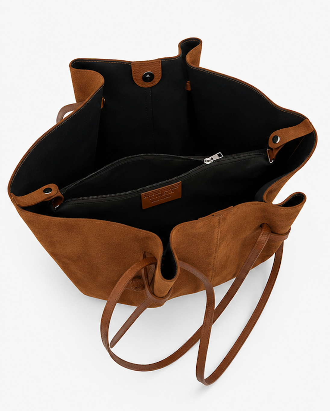 Gathered Suede Tote Bag in Brown