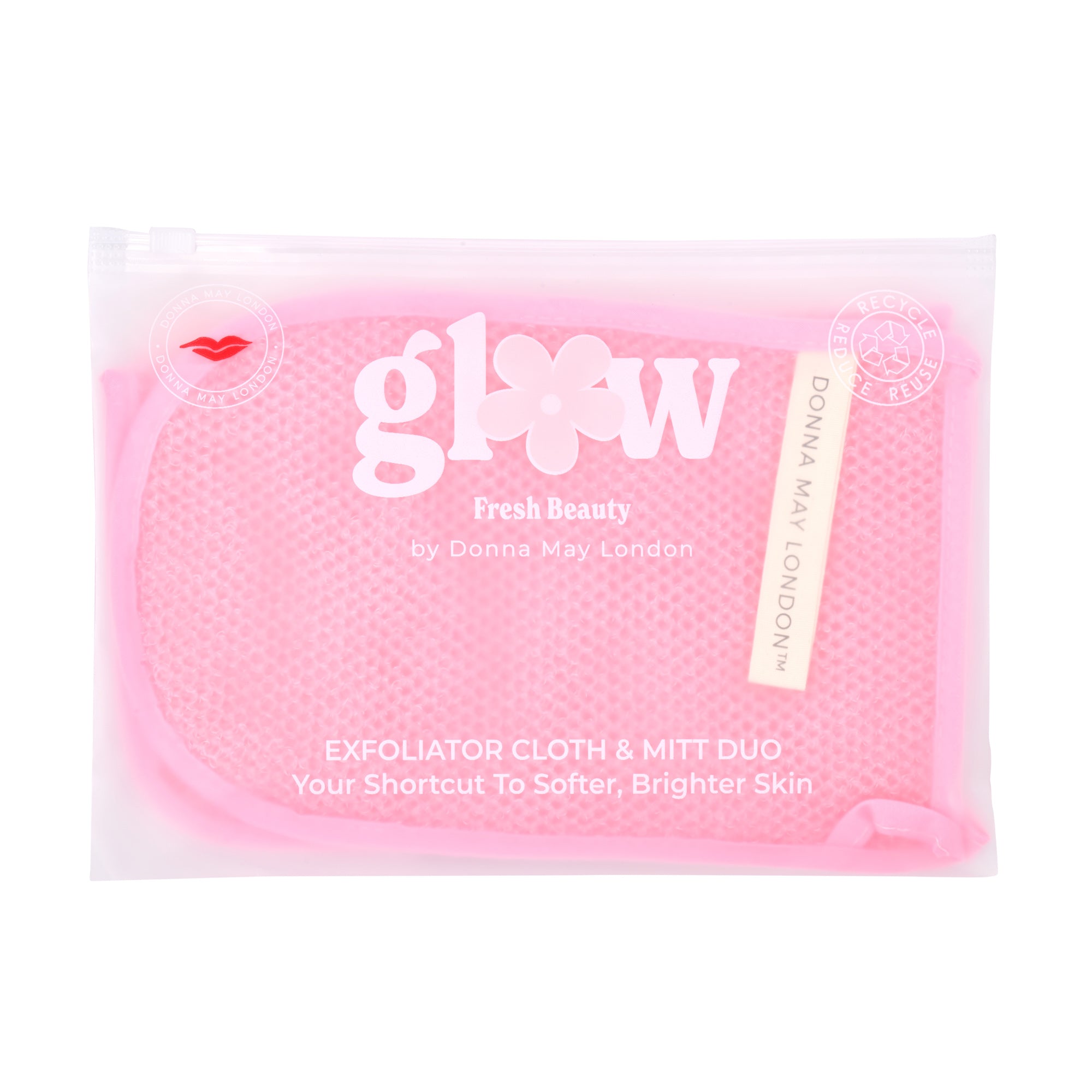 Glow Fresh Duo – Exfoliation Cloth & Mitt Set (Pink)
