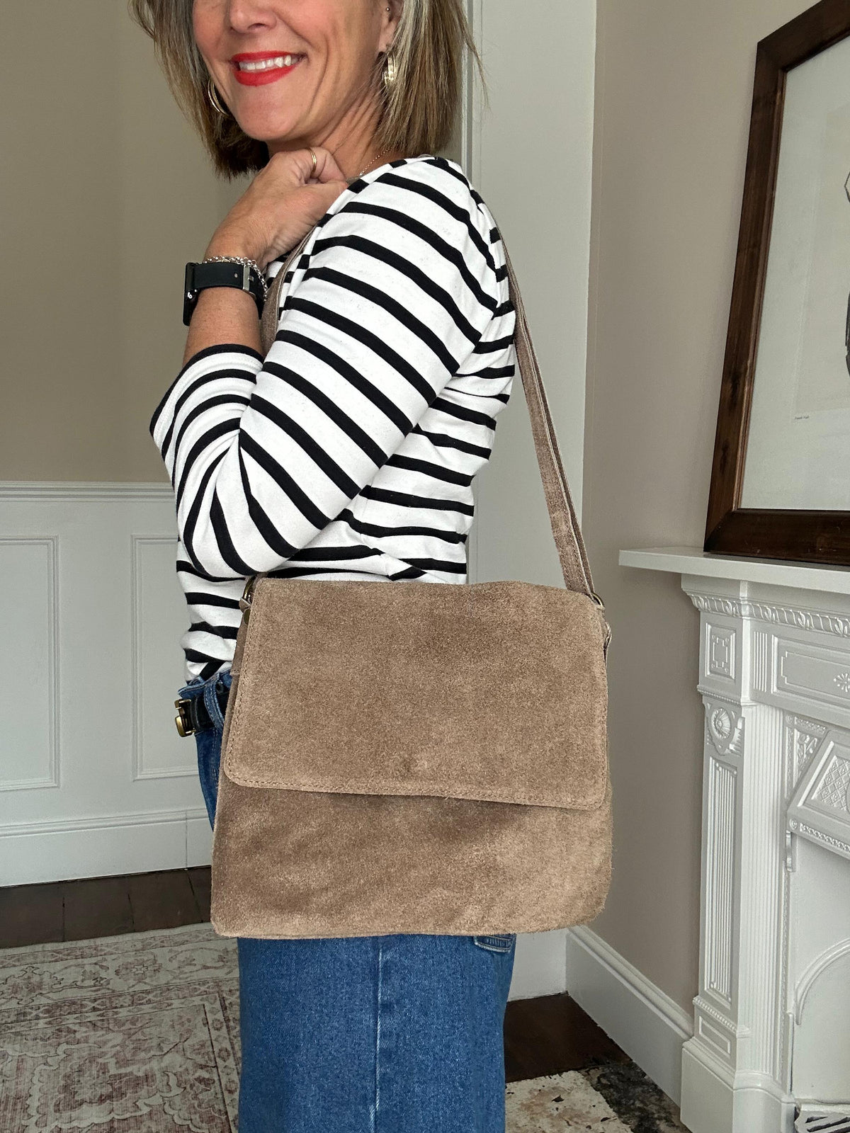 The Everyday Italian Suede Bag in Mink