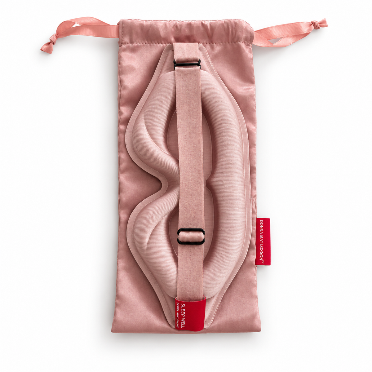 Donna May London blush pink satin drawstring pouch with matching ribbon ties