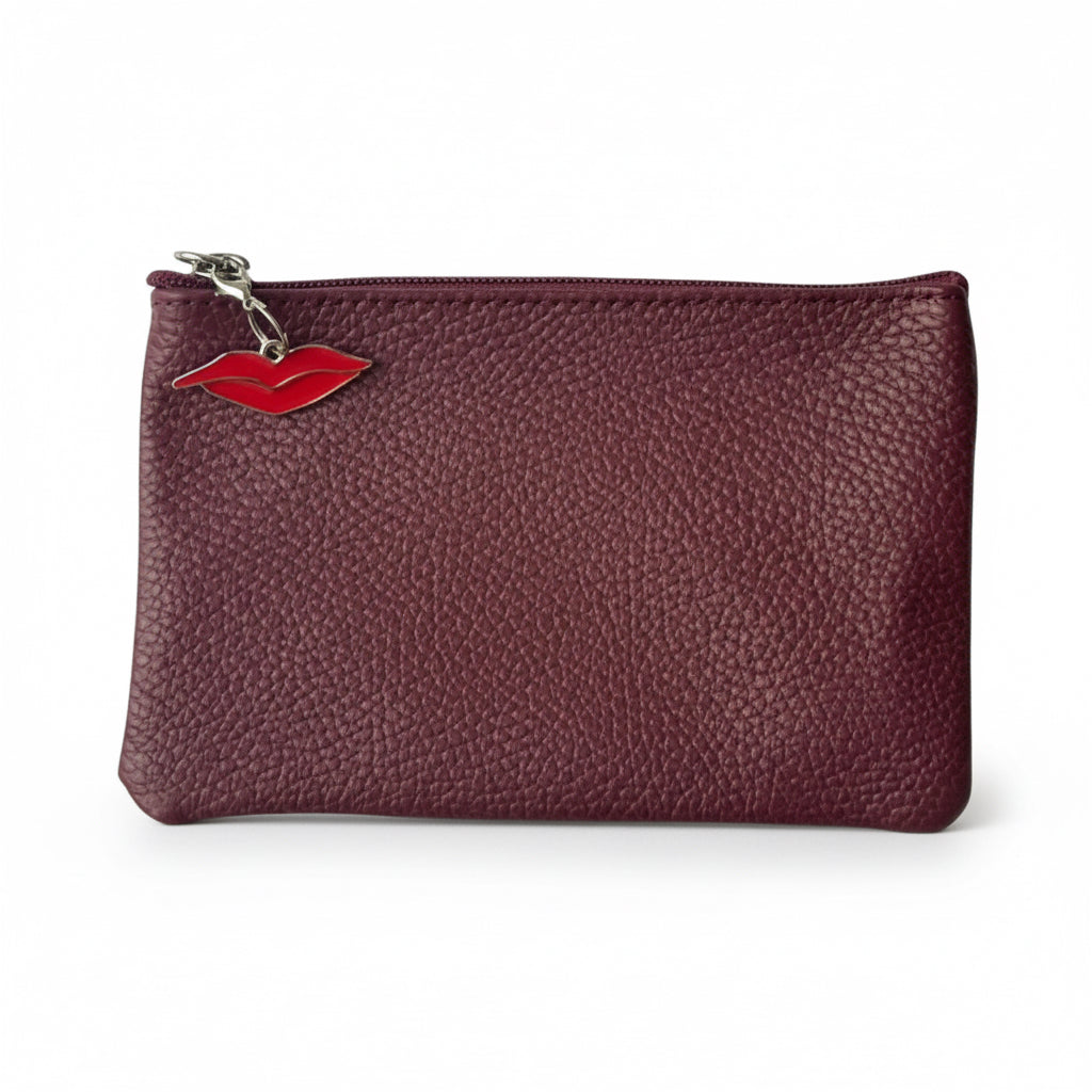 burgundy purse in leather