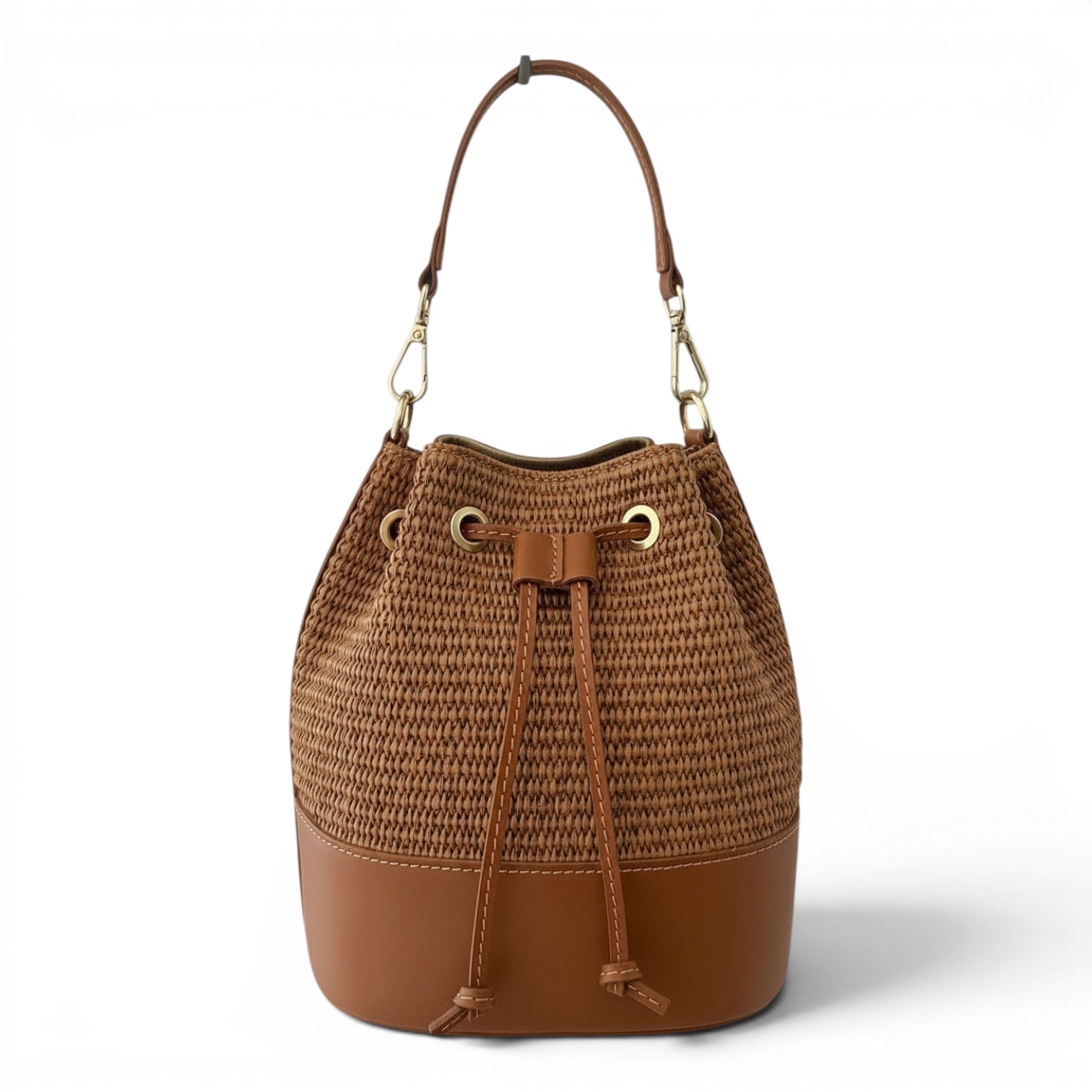 Amalfi Woven Bucket Bag with Tan Leather