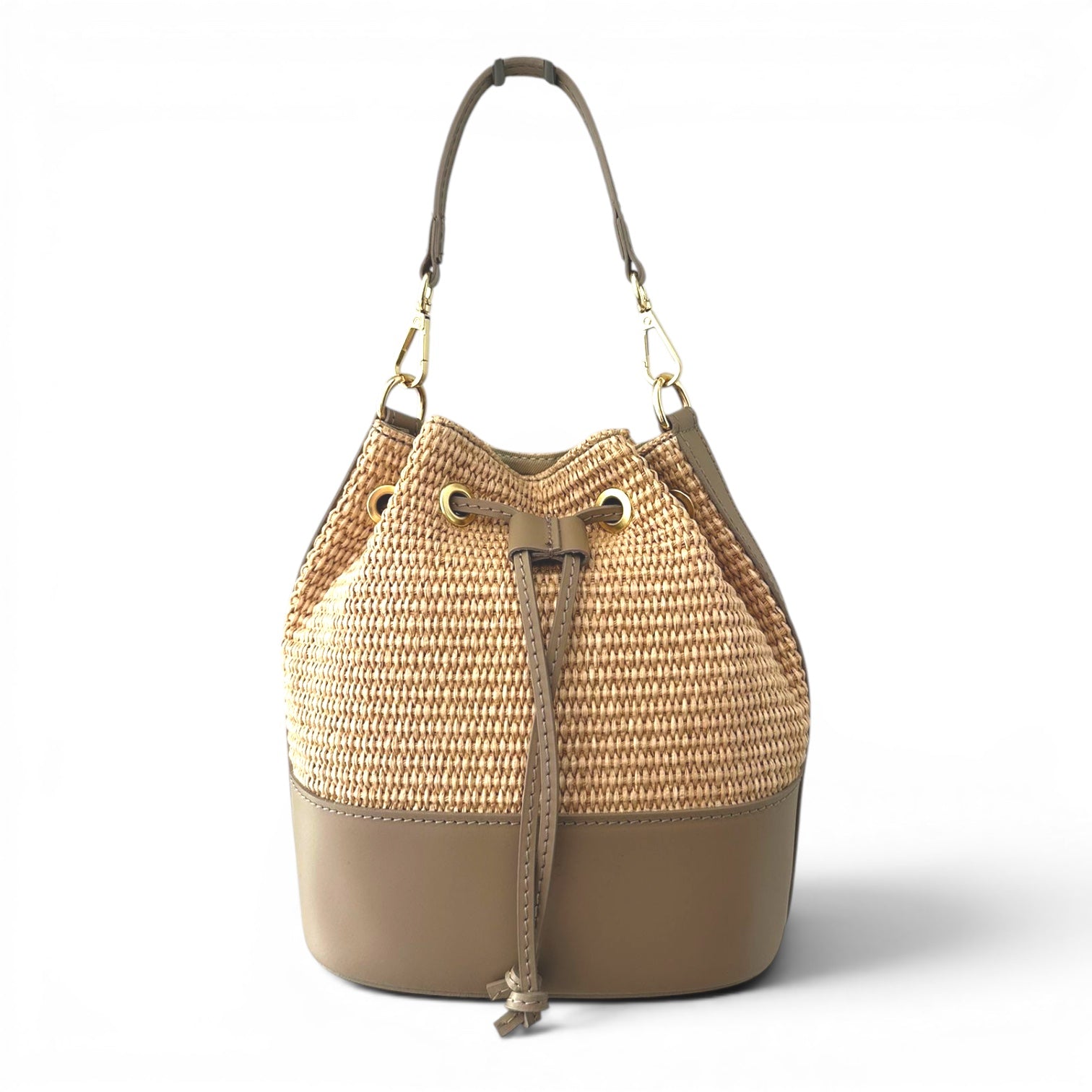 Amalfi Woven Bucket Bag with Taupe Leather