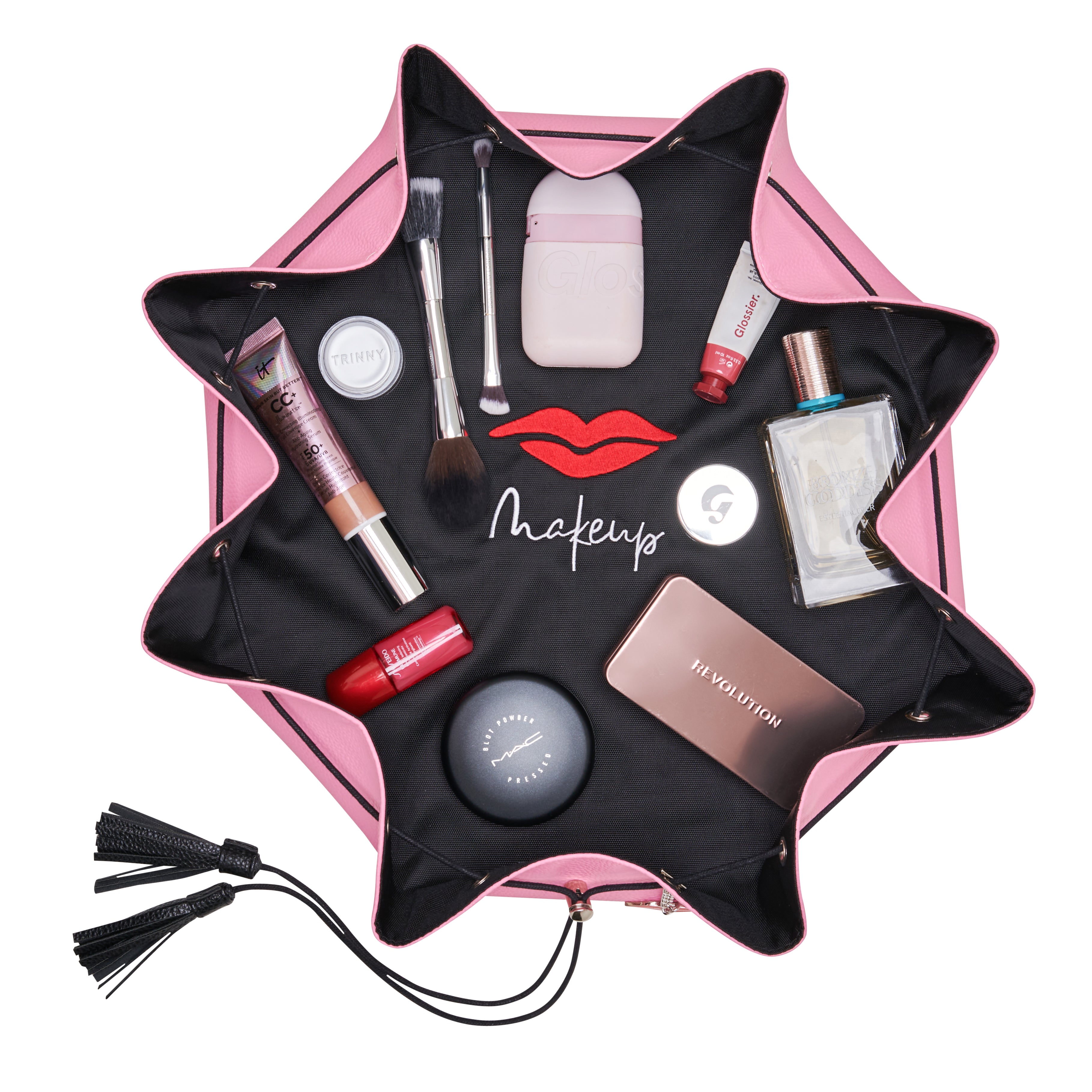 Lay Flat Makeup Bag in Peony Pink