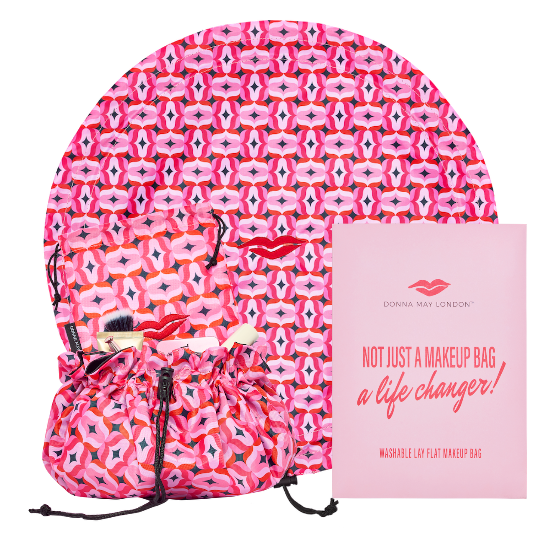 Pink drawstring makeup bag