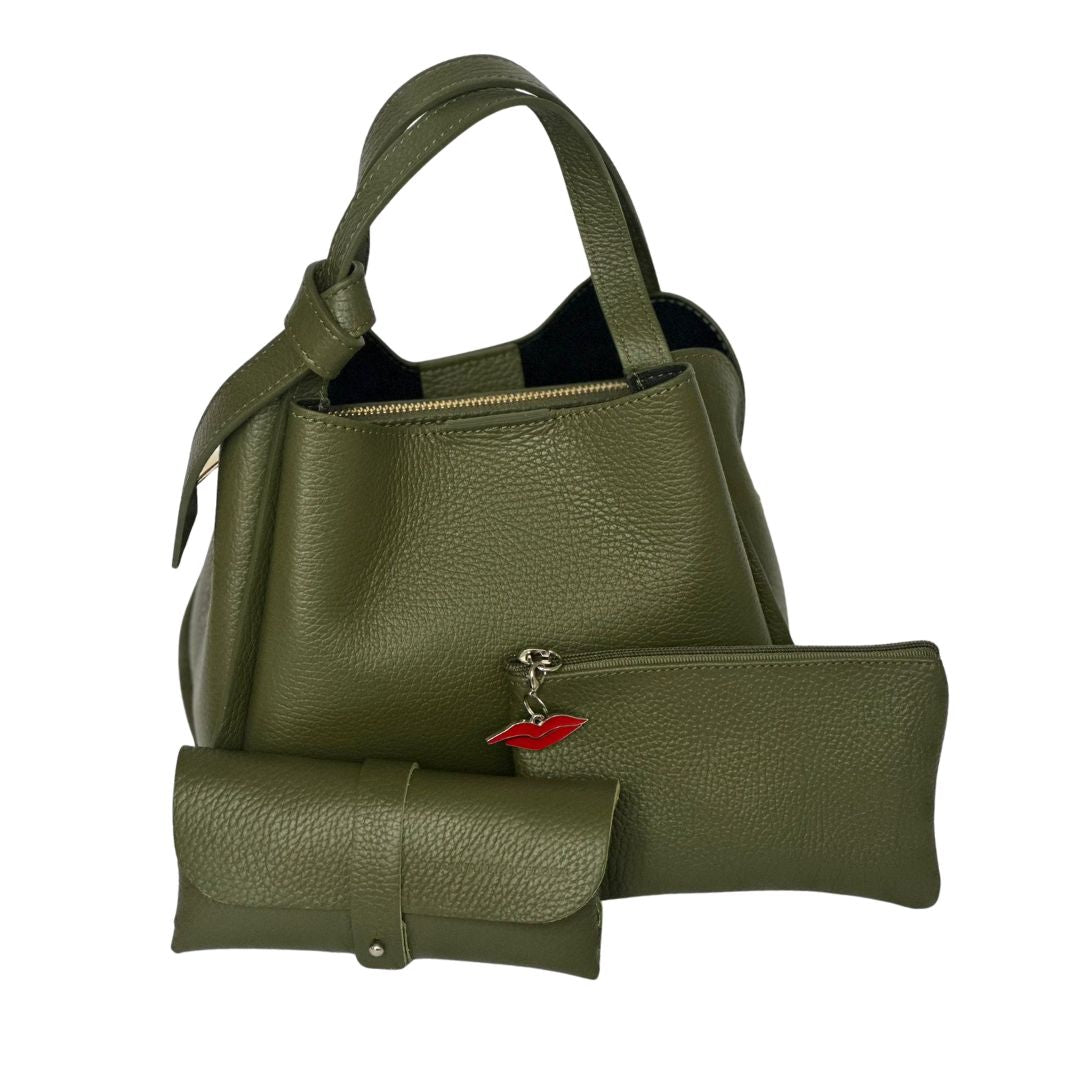 Olive Green handbag collection - Bow Bag, Glasses case &amp; Purse