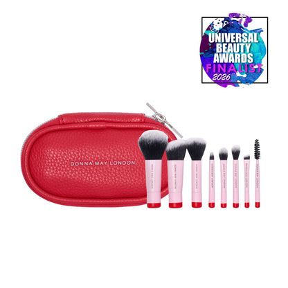 8-Piece Travel Makeup Brush Set in Red Case