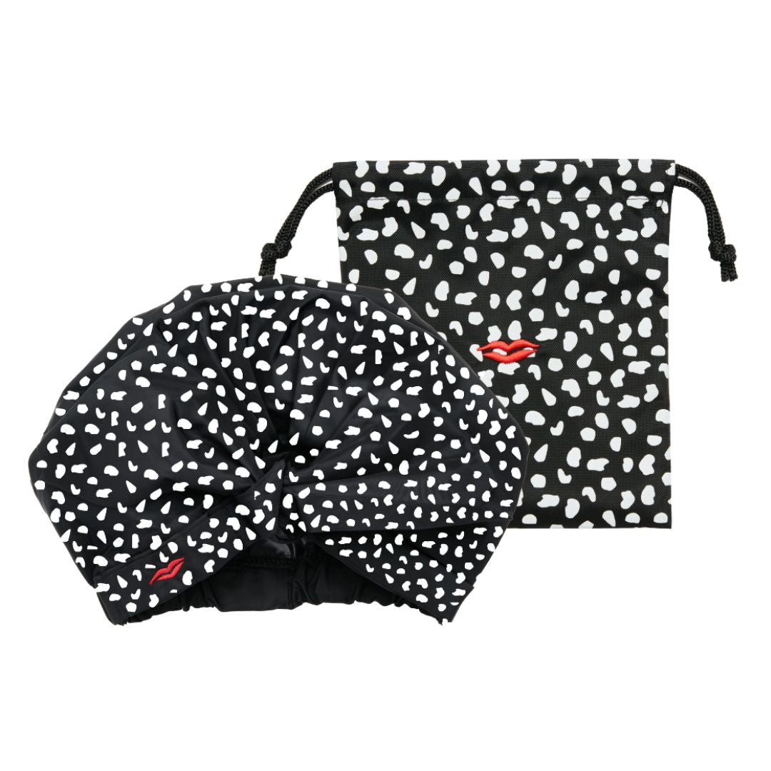 Shower Cap with Cute Bow in Black &amp; White Spot