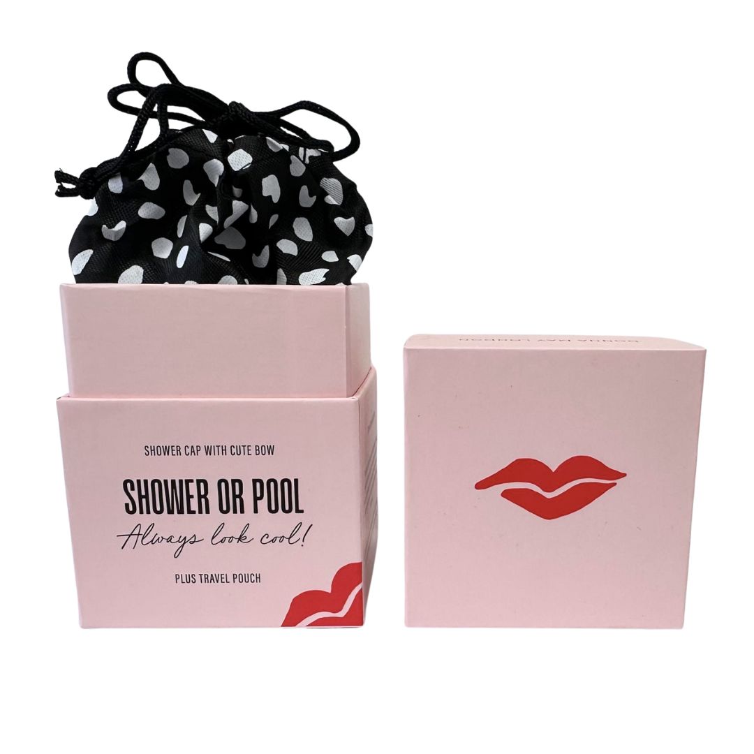 Shower Cap with Cute Bow in Black &amp; White Spot