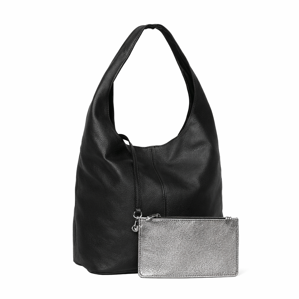 London Sloane Shopper in Black with Dark Silver Purse