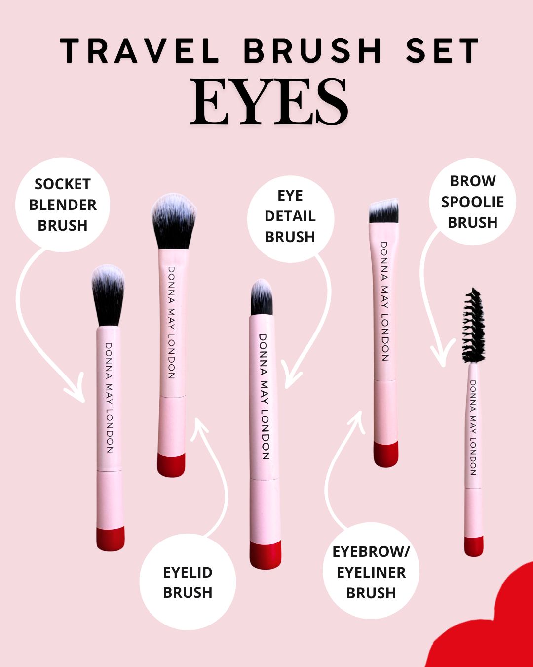 8-Piece Travel Makeup Brush Set in Red Case