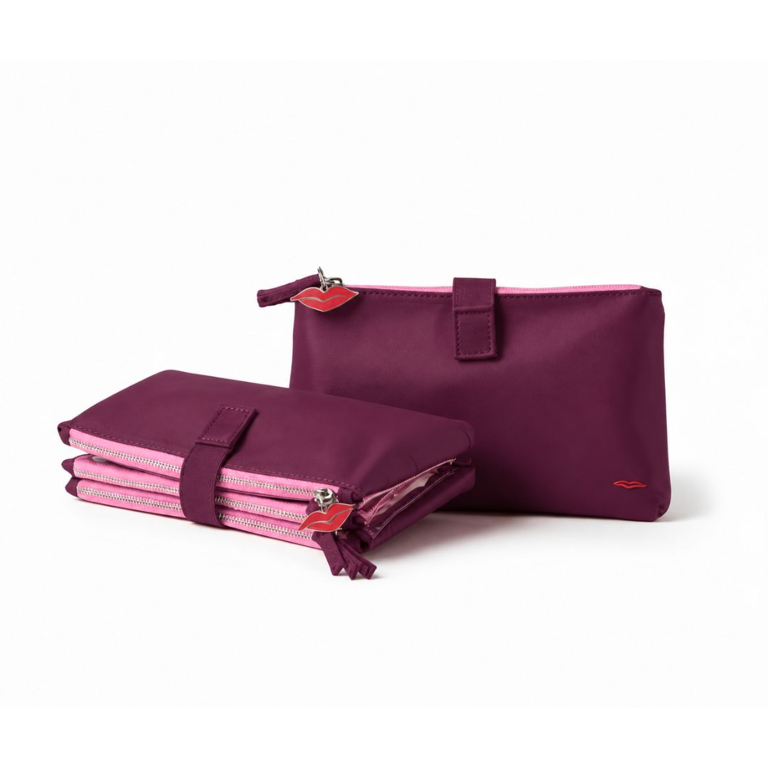 Burgundy Knick-Knack Bag Max – 3 Clear Pocket Beauty Organiser
