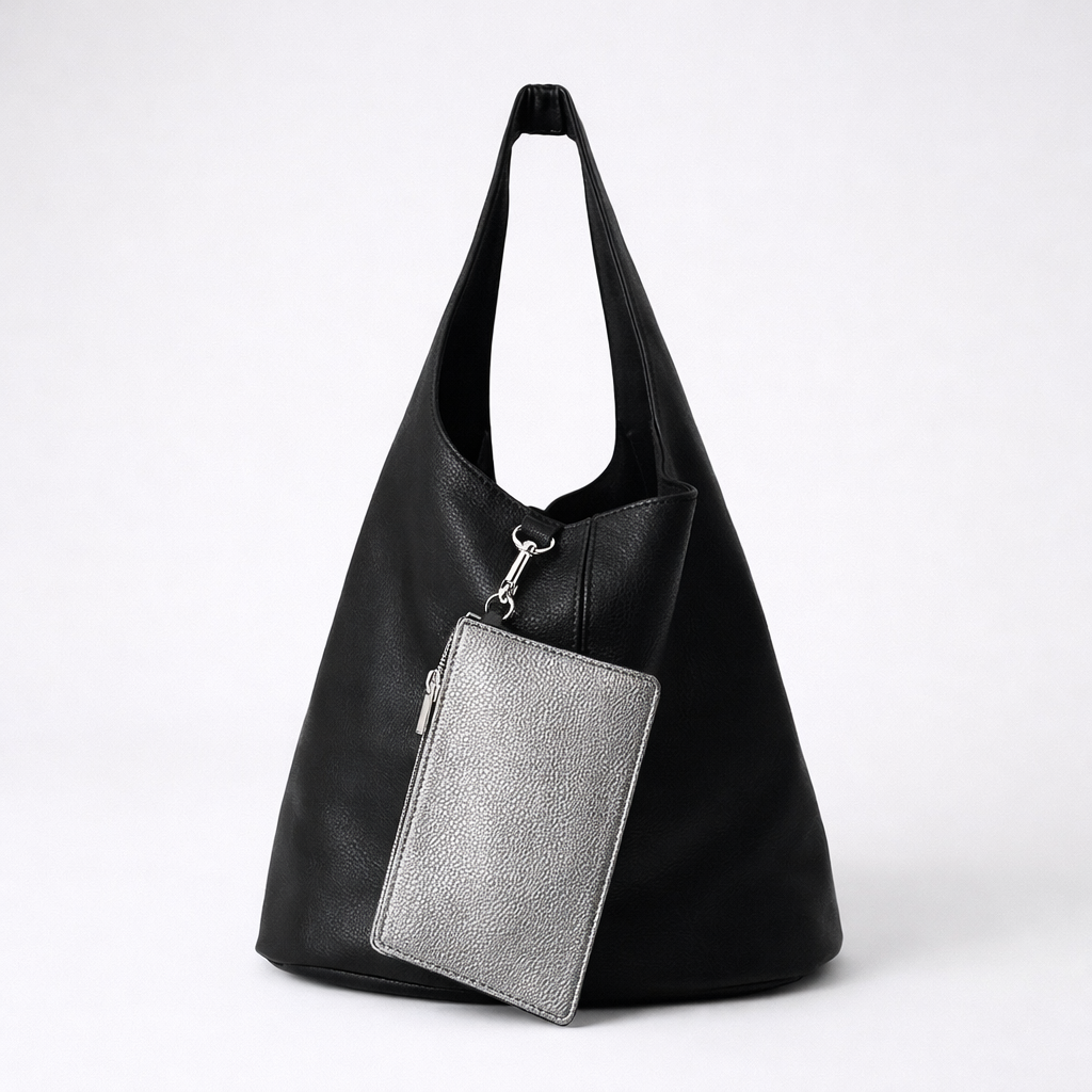 London Sloane Shopper in Black with Dark Silver Purse