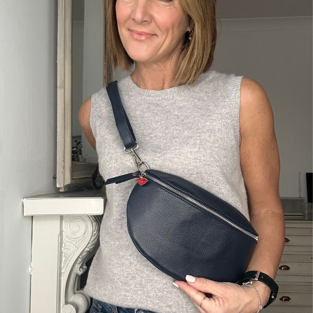 Naples City Bag in Navy - With Leather Strap