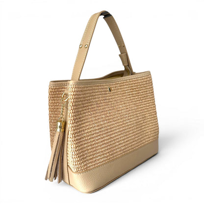 Positano Woven Tote Bag with Natural Leather