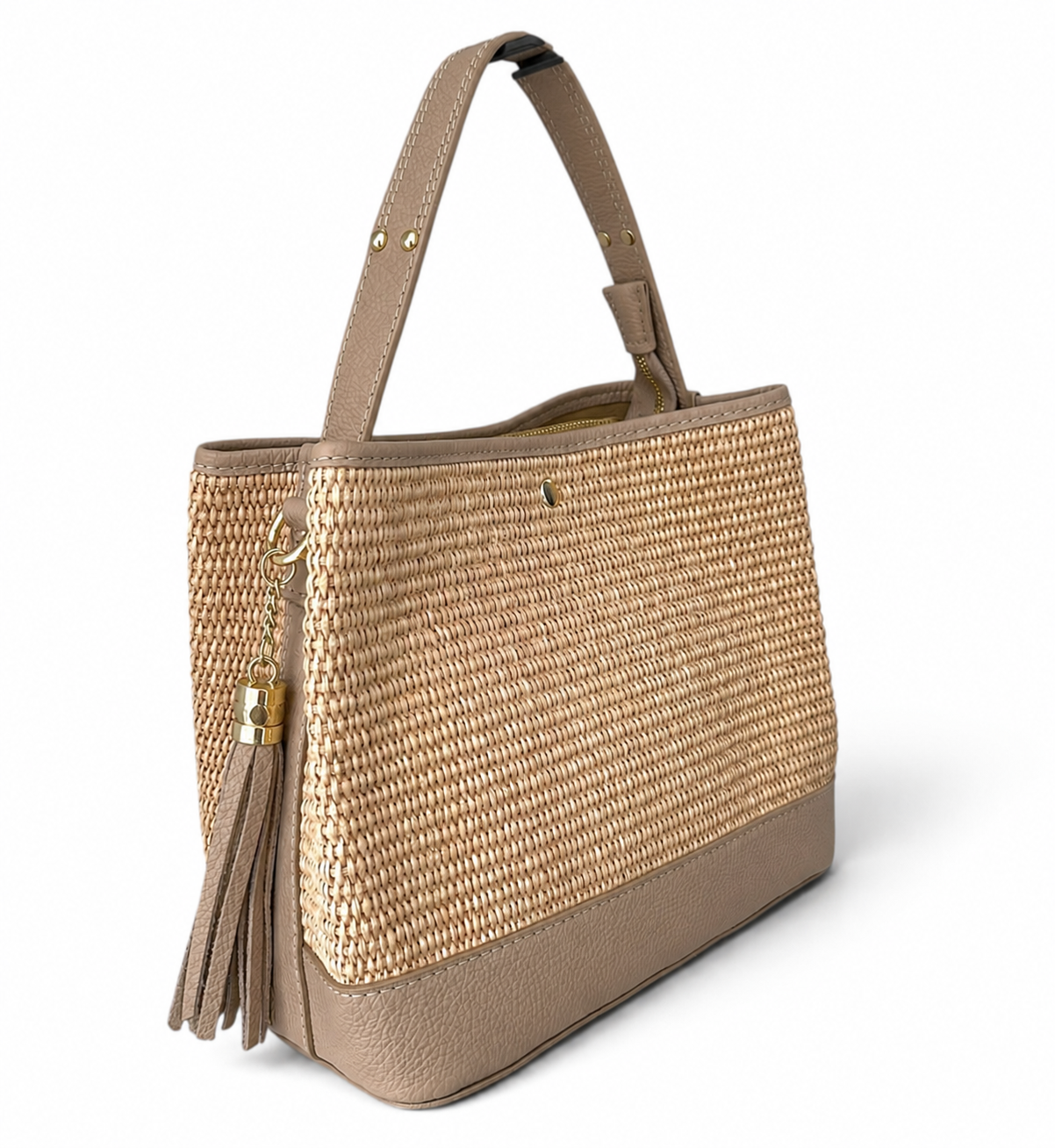 Positano Woven Tote Bag with Mink Leather