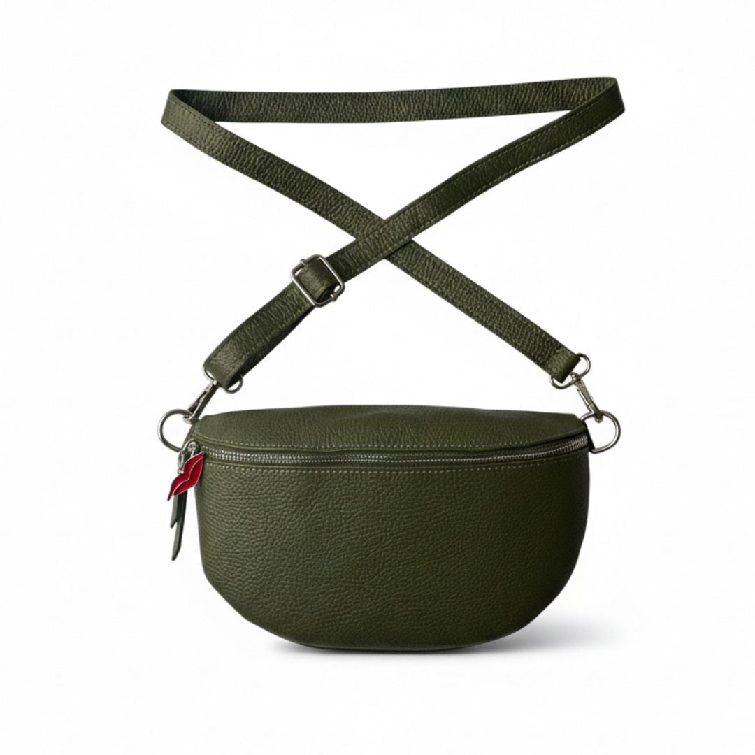 Khaki green leather cross body leather handbag