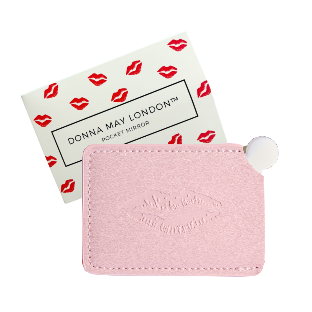 slimline pocket mirror with pink sleeve