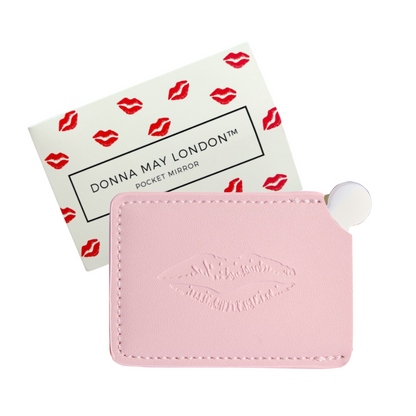 slimline pocket mirror with pink sleeve