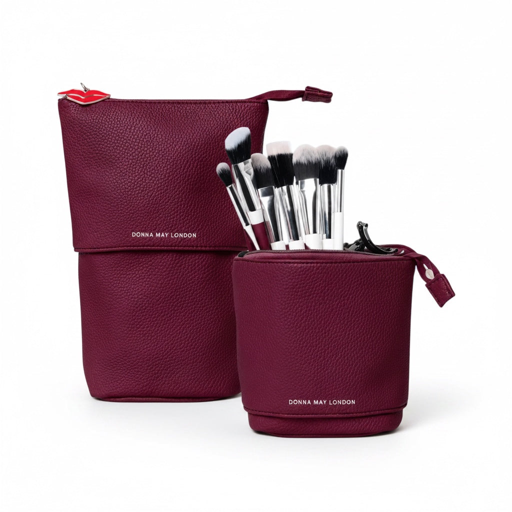 Stand &amp; Store Makeup Brush Case in Burgundy | Adjustable &amp; Travel-Friendly