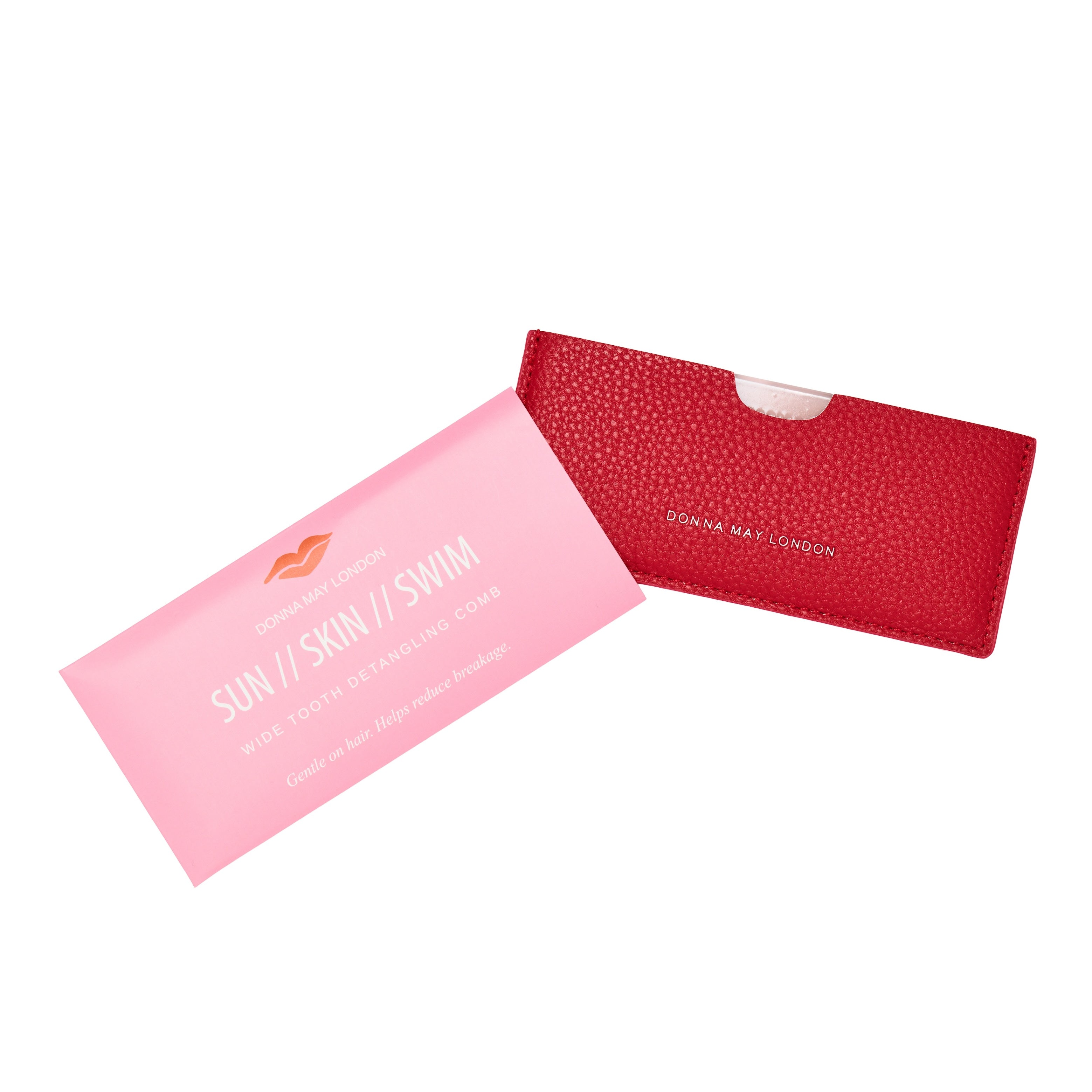 Wide Tooth Hair Comb with Faux Leather Pouch