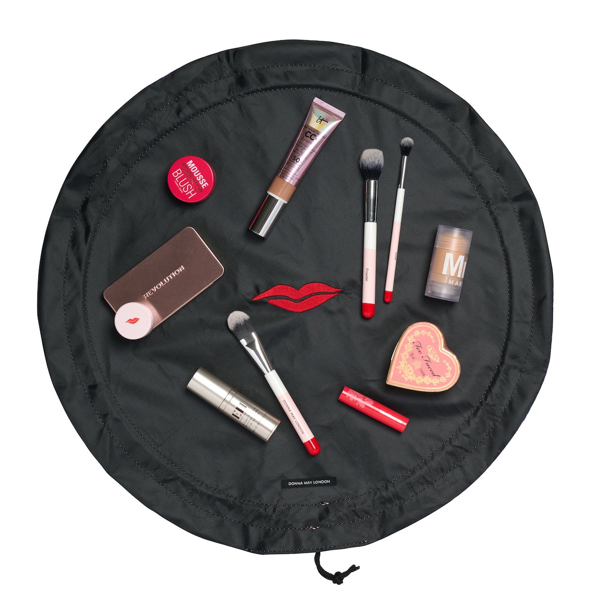 Trousse de maquillage ouverte à cordon de serrage à imprimé tacheté noir et blanc 