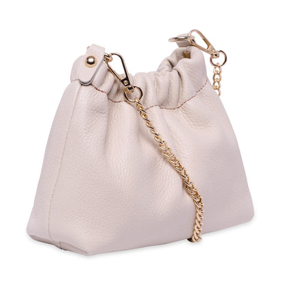 Lara Cross Body Bag in Off-White Italian Leather - gold metalwork