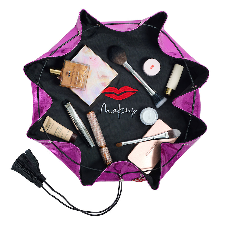 Lay Flat Makeup Bag - Hot Pink Metallic