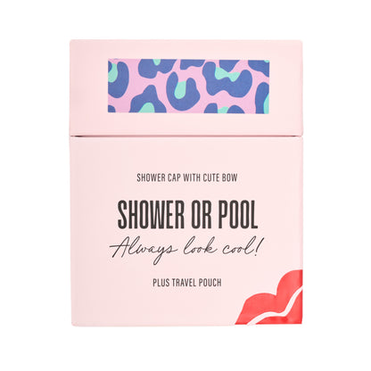 Shower Cap with Cute Bow in Blue &amp; Green Leopard Print