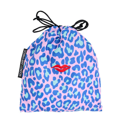 Shower Cap with Cute Bow in Blue &amp; Green Leopard Print